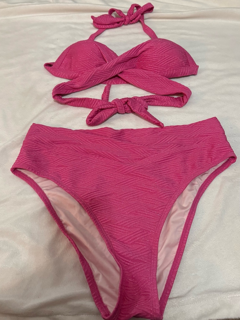 Hot Pink Textured Bikini Set